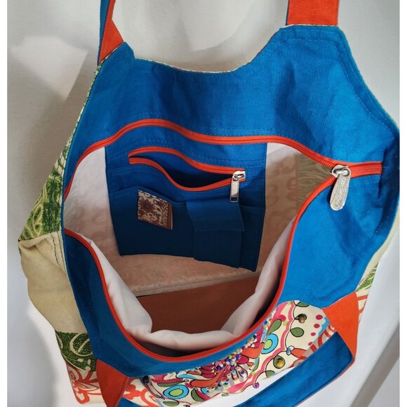 Kate McRostie Bohemian Ikat Canvas Tote Bag With Bead Accents & Multiple Pockets - Picture 4 of 6